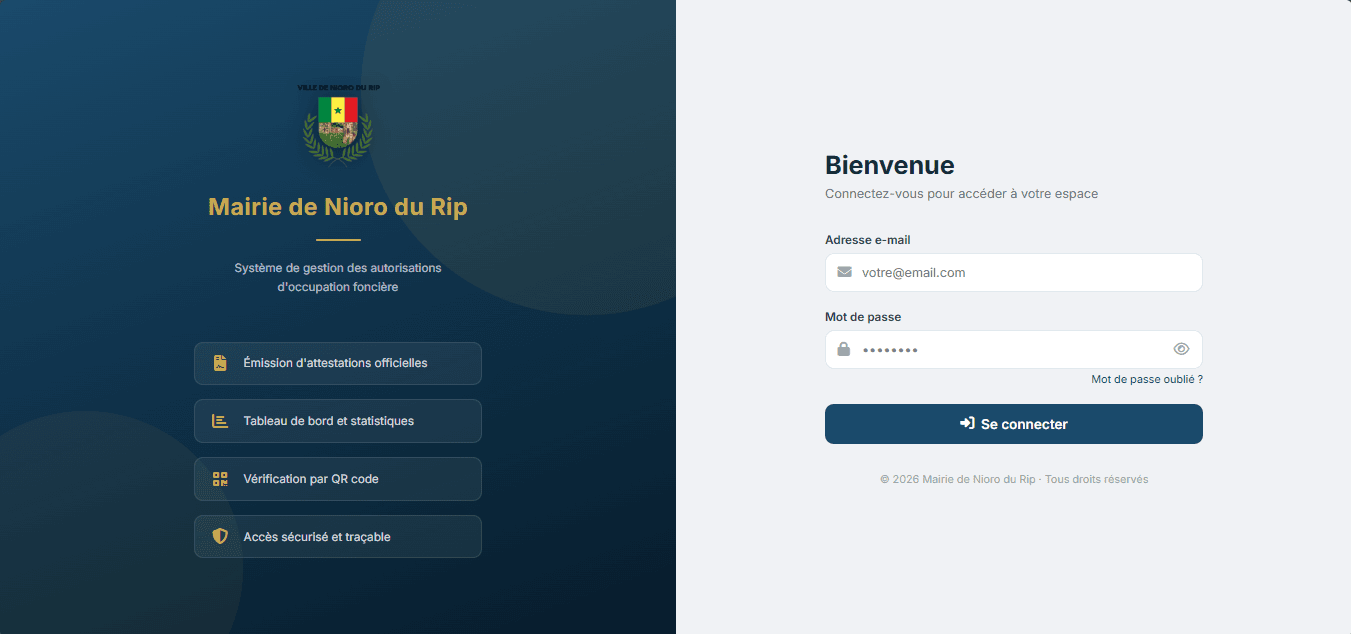 Captures d'écran du site institutionnel de la Mairie de Nioro du Rip